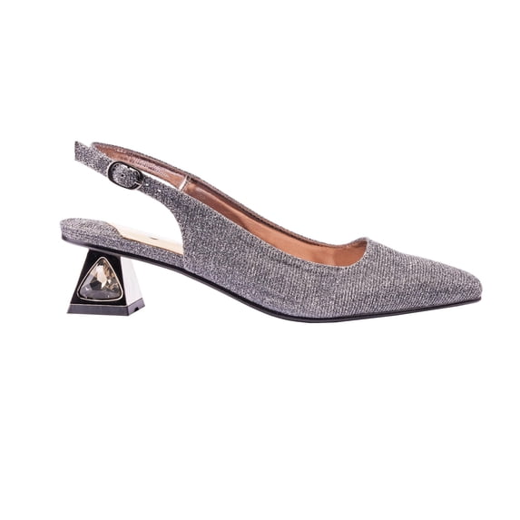 Ninety Union Lady Couture Ruby Glitter Metal Heel Slingback, Pewter, 4