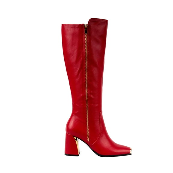 Ninety Union Link Metal Insert Block Heel Tall Boots, Red, 5