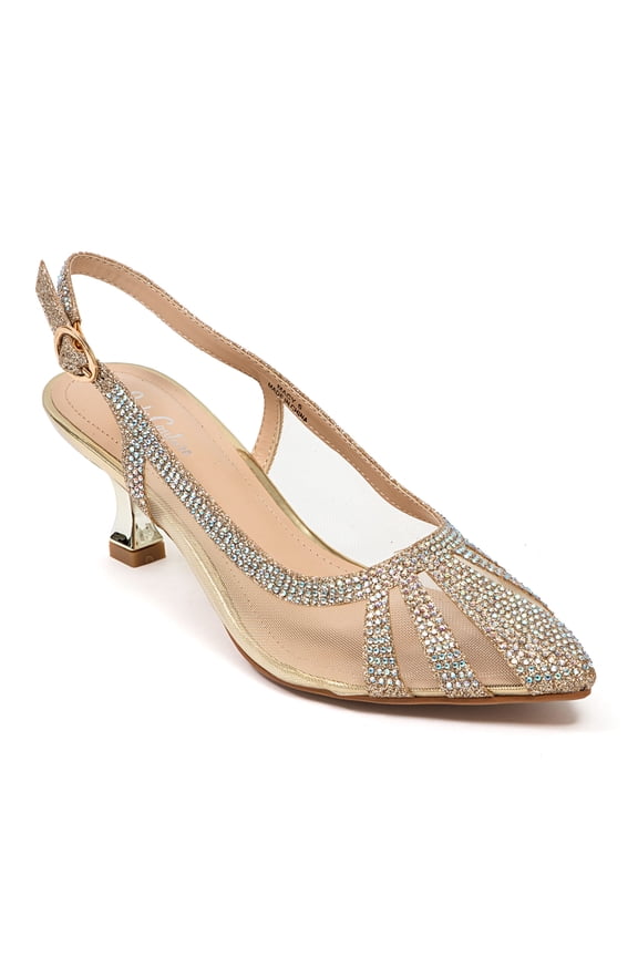 Macy Rhinestone Trimmed Sling Back, Gold, 10