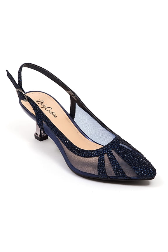 Macy Rhinestone Trimmed Sling Back, Navy, 6