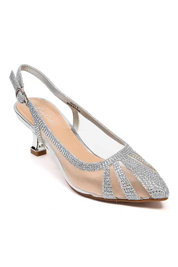 Macy Rhinestone Trimmed Sling Back, Silver, 12