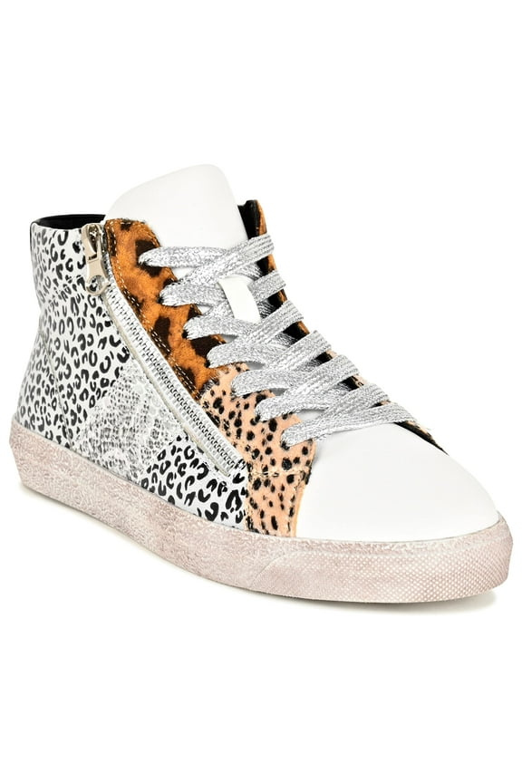 Mia High Top Animal Print Zipper Sneaker, Animal, 6