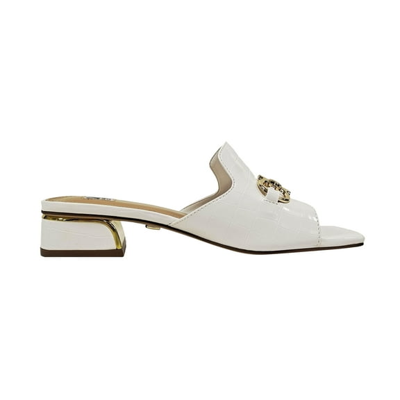 Ninety Union Open Toe Metal Trim Heel Slide, White, 8