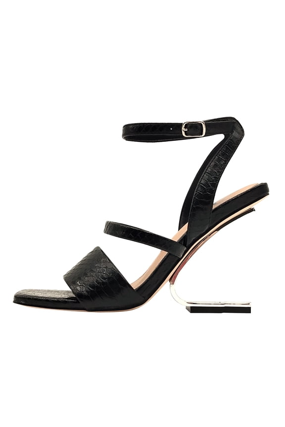 Priva Open Square Toe Snake Sandal, Black, 11