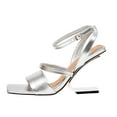 thumbnail image 1 of Ninety Union Priva Open Square Toe Snake Sandal, Silver, 12, 1 of 5