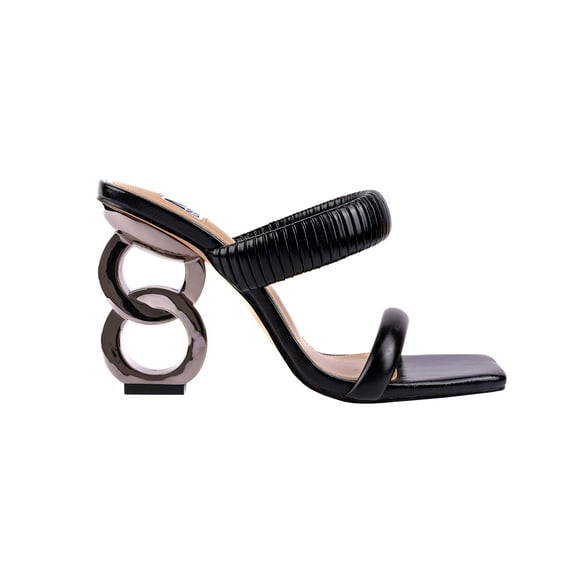 Ninety Union Raddle Metallic Heel Pleaded Two Band Slide, Black, 10