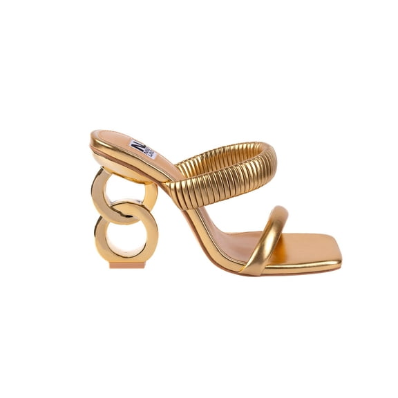 Ninety Union Raddle Metallic Heel Pleaded Two Band Slide, Gold, 6