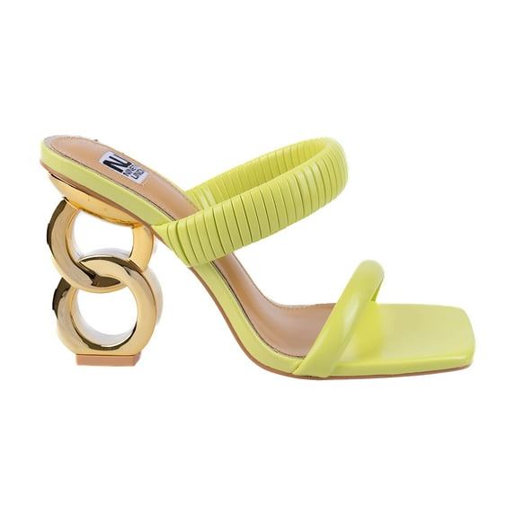 Ninety Union Raddle Metallic Heel Pleaded Two Band Slide, Lime, 5