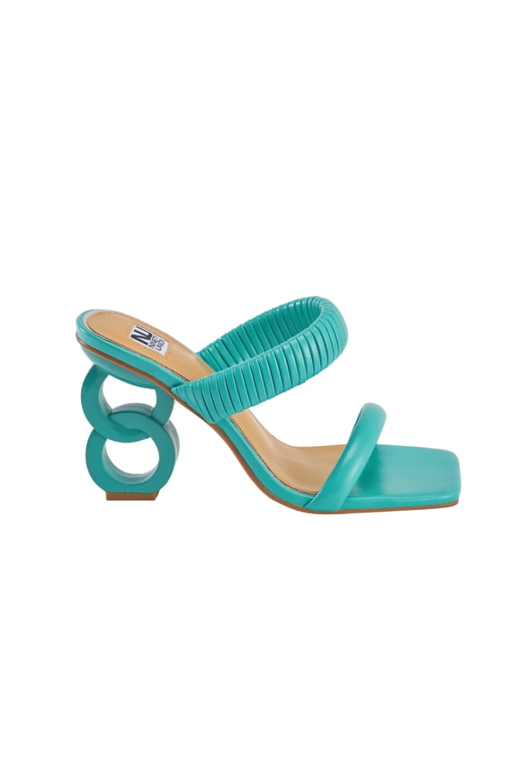 Raddle Metallic Heel Pleaded Two Band Slide, Mint, 8