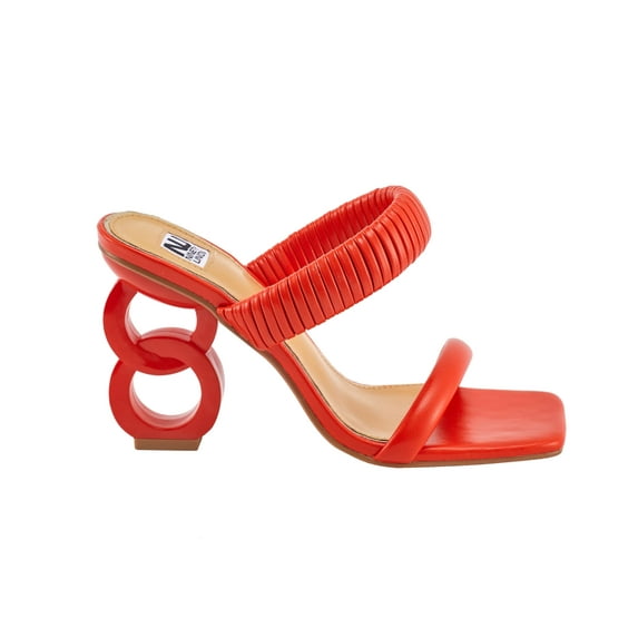 Ninety Union Raddle Metallic Heel Pleaded Two Band Slide, Orange, 9
