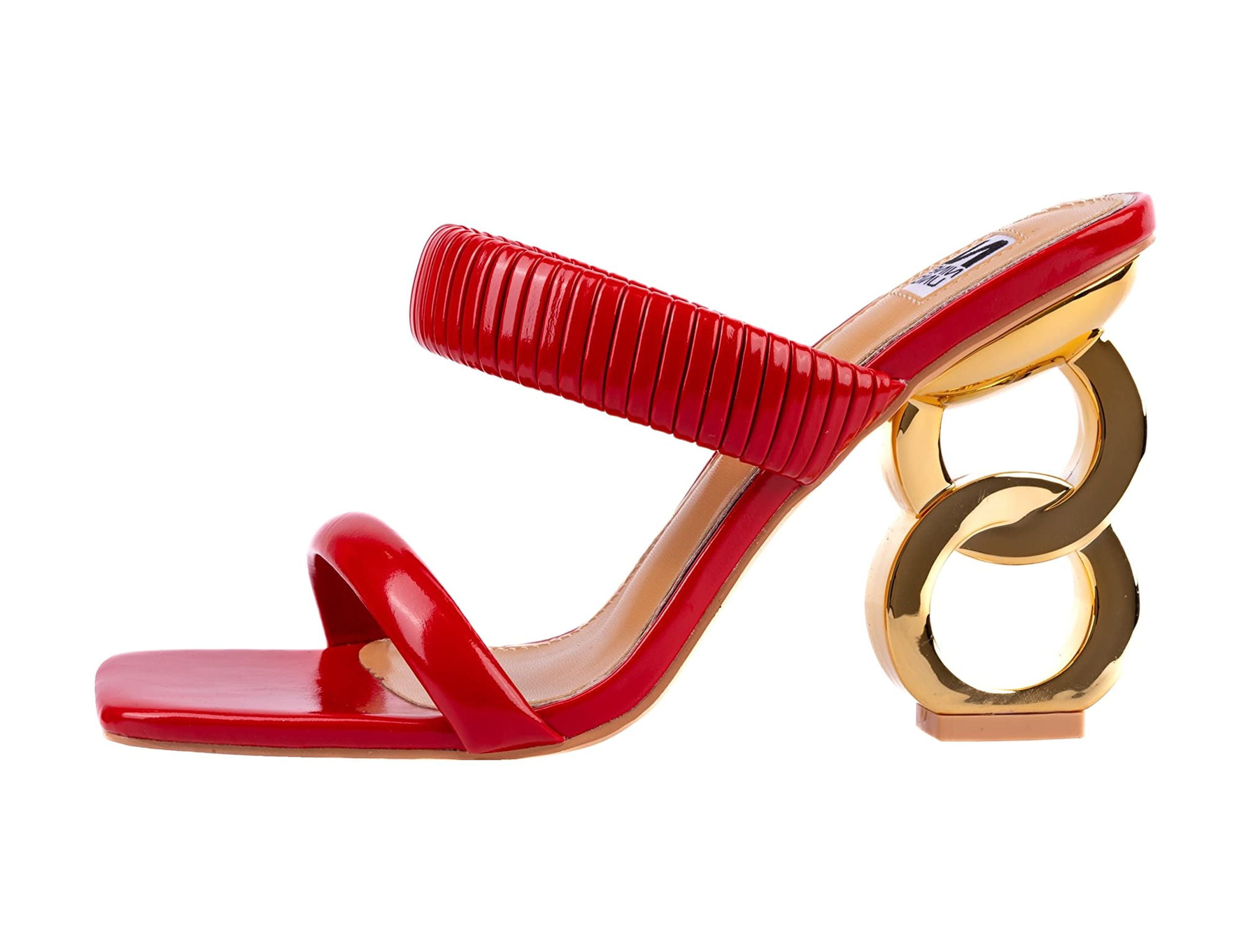 Ninety Union Raddle Metallic Heel Pleaded Two Band Slide, Red, 4 ...