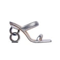 thumbnail image 1 of Ninety Union Raddle Metallic Heel Pleaded Two Band Slide, Silver, 12, 1 of 5