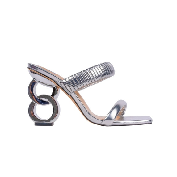 Ninety Union Raddle Metallic Heel Pleaded Two Band Slide, Silver, 12