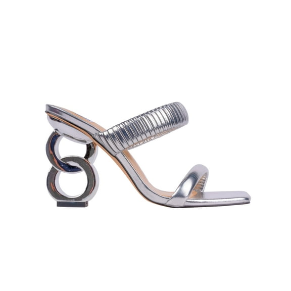 Ninety Union Raddle Metallic Heel Pleaded Two Band Slide, Silver, 4