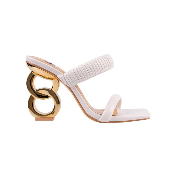 Ninety Union Raddle Metallic Heel Pleaded Two Band Slide, White, 6