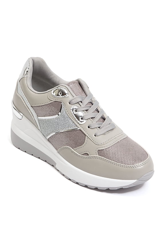 Relax 2 1/2" Wedge Sneaker, Silver, 7