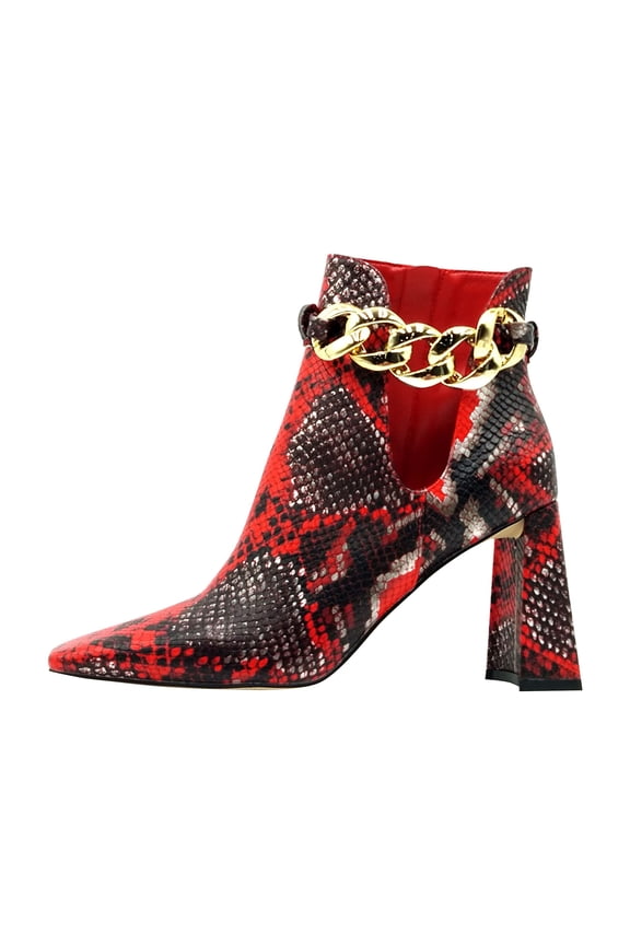 Rye Squared-off Pointed Toe Short Bootie, Red Snake, 12
