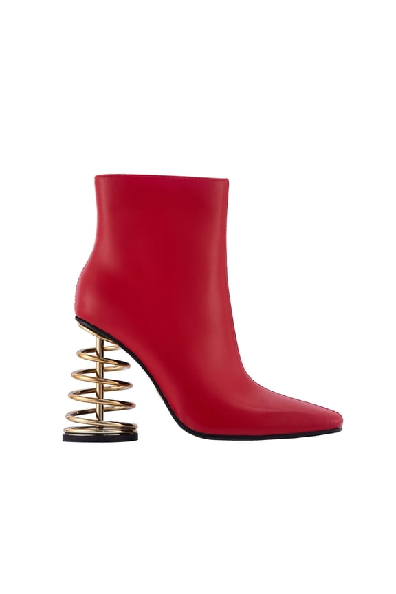Slinky Metal Caged Bootie, Red, 7