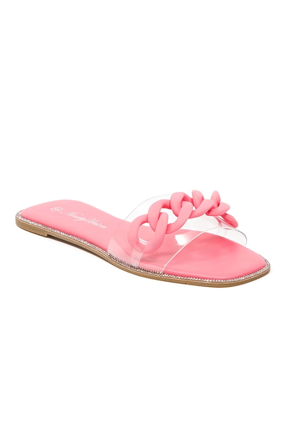 Tampa Flat One Band Lucite Slide With Matching Chain Buckles, Fuchsia, 11