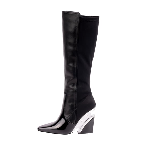 Ninety Union Villa Tall Lucite Square Toe Elastic And Nappa Boot, Black, 11