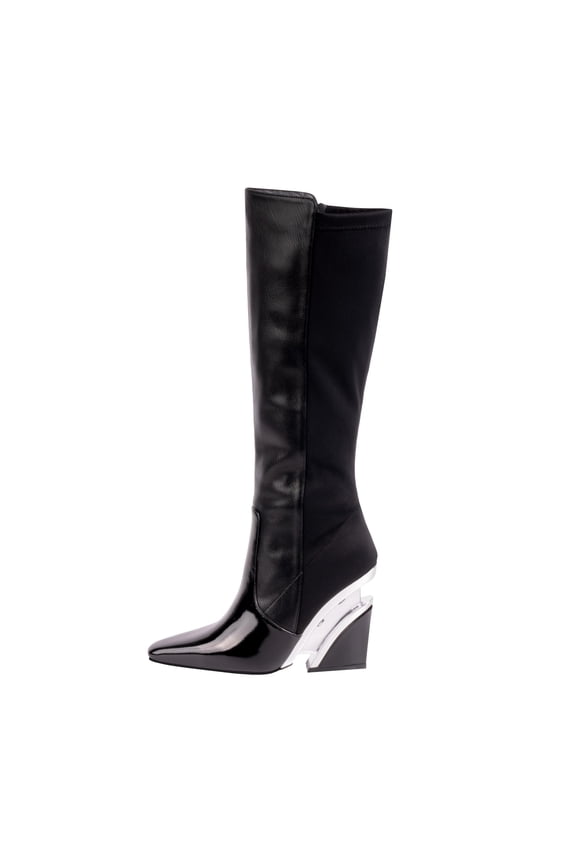 Villa Tall Lucite Square Toe Elastic And Nappa Boot, Black, 8