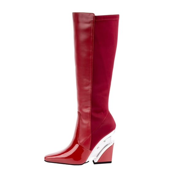 Ninety Union Villa Tall Lucite Square Toe Elastic And Nappa Boot, Burgundy, 13