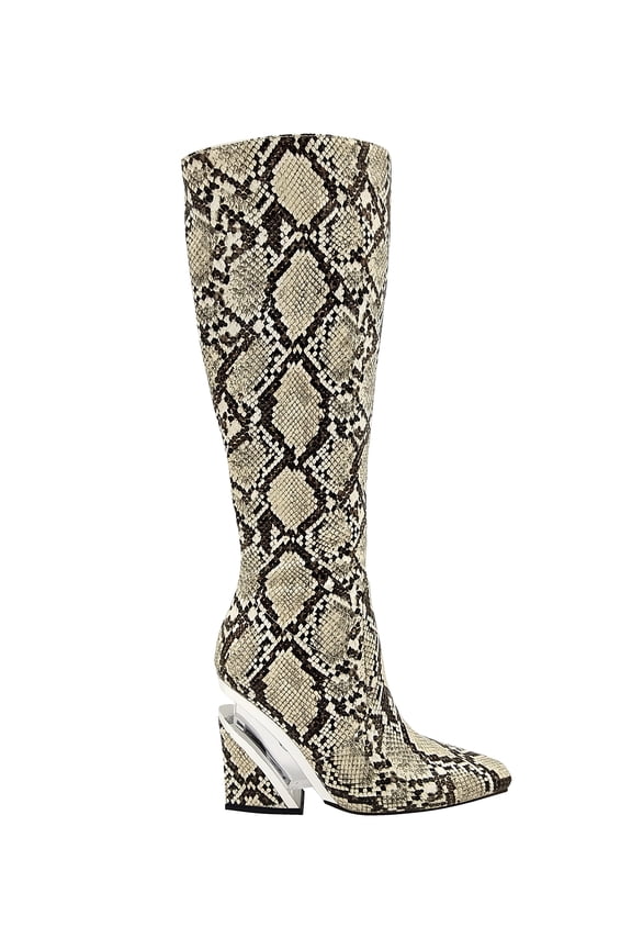 Viva Tall Metallic Snake Pointed Toe Boot, Natural Snake, 12