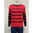 thumbnail image 1 of Ninety Women's pullover striped long sleeve crew neck Sweater with silver metal buttons on shoulders ., 1 of 1