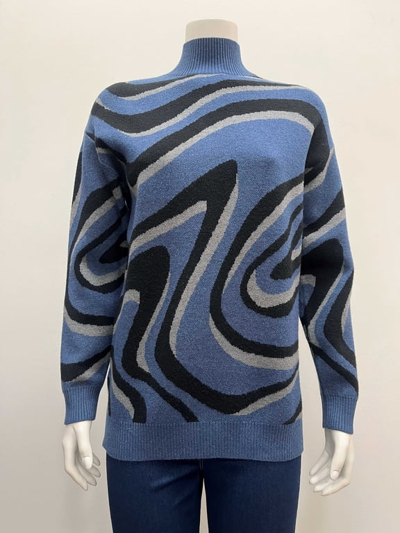Women's pullover tunic long sleeve mock neck jacquard swirl Sweater with side slits