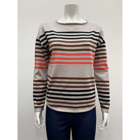 Ninety Womens pullon striped long sleeve boat neck Sweater .