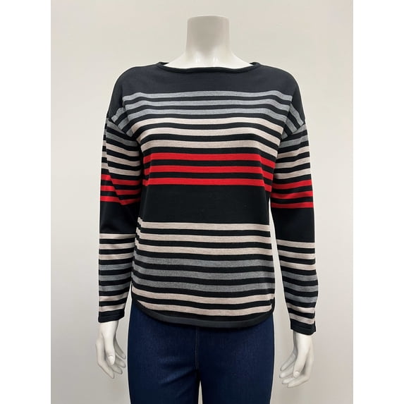 Ninety Womens pullover striped long sleeve boat neck Sweater .