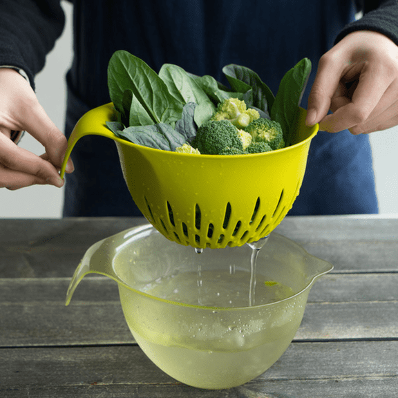 Nineware Colander Mixing Salad Bowl Set (1.2L/40oz) with Handle & Measurement Mark, Kitchen Basket Bowl, Pasta Strainer, Fruit & Vegetable, BPA free, Dishwasher Safe, Made in Korea