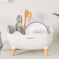 thumbnail image 1 of Nineware Kitchen Counter Compact Dish Drying Rack Over The Sink, 360° Rotatable Water Drain, Utensil Holder Included, Made in Korea (Cream White), 1 of 10
