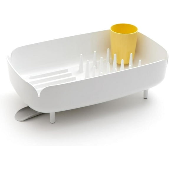Nineware Sleek Dish Drying Rack with Spoon Holder, Compact Dish Drainer, Stylish Countertop Organizer with Drainage Spout for Small Kitchens & Apartments, Made in Korea (Yellow)