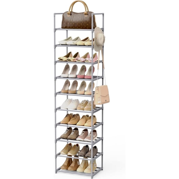 NingFu 10-Tier Shoe Rack, Gray, Holds up to 20-24 Pairs of Shoes