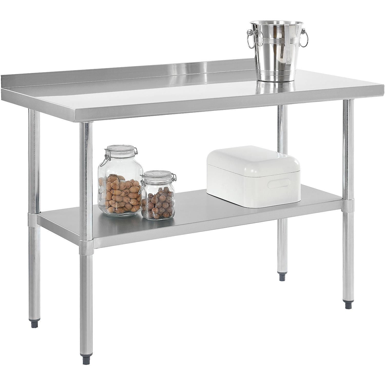 Ningbo Yinzhou Haisland Machinery 493603 18 Gauge 430 Series Stainless Global Industrial Workbench with Shelf & 2 in. Backsplash - 48 x 30 in.