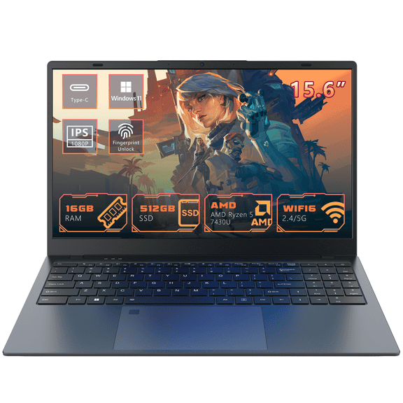Ningmei HustleForge NLR500P 15.6 inch Laptop AMD Ryzen 5 7430U 16GB RAM 512GB SSD Wifi6 Bluetooth5.2 1080P FHD IPS Display Fingerprint identification