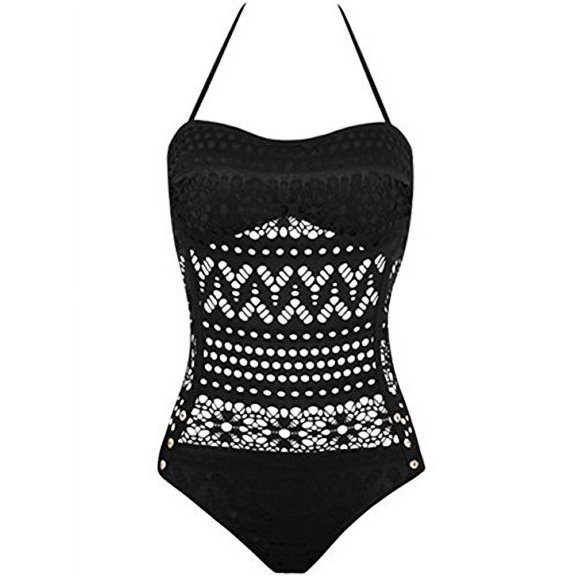 Ninimour Womens Crochet Lace Cut Halter Straps Swimsuits Suit ,Black ,XX-Large