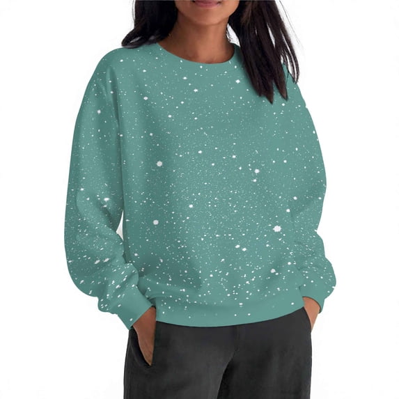 Ninixx Sparkly Printed Sweatshirts for Women Thin Casual Long Sleeve Crew Neck Pullover Shirts Fall Fashion Pullover Clothes