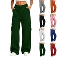 thumbnail image 1 of Ninixx Womens Button Front Cargo Pants Relaxed Wide Leg Utility Trousers with Multi Pockets, 1 of 7
