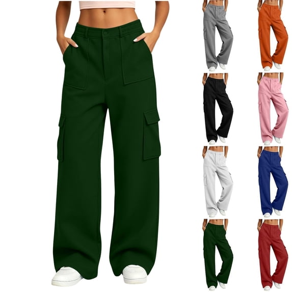 Ninixx Womens Button Front Cargo Pants Relaxed Wide Leg Utility Trousers with Multi Pockets