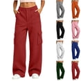 thumbnail image 1 of Ninixx Womens Button Front Cargo Pants Relaxed Wide Leg Utility Trousers with Multi Pockets, 1 of 7