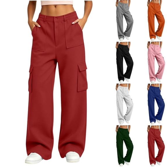 Ninixx Womens Button Front Cargo Pants Relaxed Wide Leg Utility Trousers with Multi Pockets