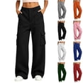 thumbnail image 1 of Ninixx Womens Button Front Cargo Pants Relaxed Wide Leg Utility Trousers with Multi Pockets, 1 of 7