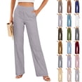 thumbnail image 1 of Ninixx Womens Casual High Waisted Wide Leg Pants Cotton Linen Relaxed Fit Straight Trousers with Pockets, 1 of 7