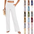 thumbnail image 1 of Ninixx Womens Casual High Waisted Wide Leg Pants Cotton Linen Relaxed Fit Straight Trousers with Pockets, 1 of 7