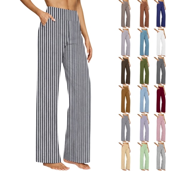 Ninixx Womens Casual High Waisted Wide Leg Pants Cotton Linen Relaxed Fit Straight Trousers with Pockets