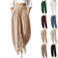 thumbnail image 1 of Ninixx Womens High Waist Barrel Leg Pants Cotton Linen Pleated Wide Leg Trousers with Pockets Relaxed Fit, 1 of 9