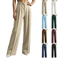 thumbnail image 1 of Ninixx Womens High Waist Pinstripe Dress Pants Straight Leg Pleated Front Trousers with Pockets for Work, 1 of 9