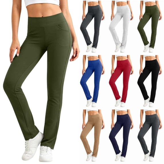 Ninixx Womens Mid Rise Yoga Pants Straight Leg Workout Leggings with Pockets Stretch Bootcut Trousers